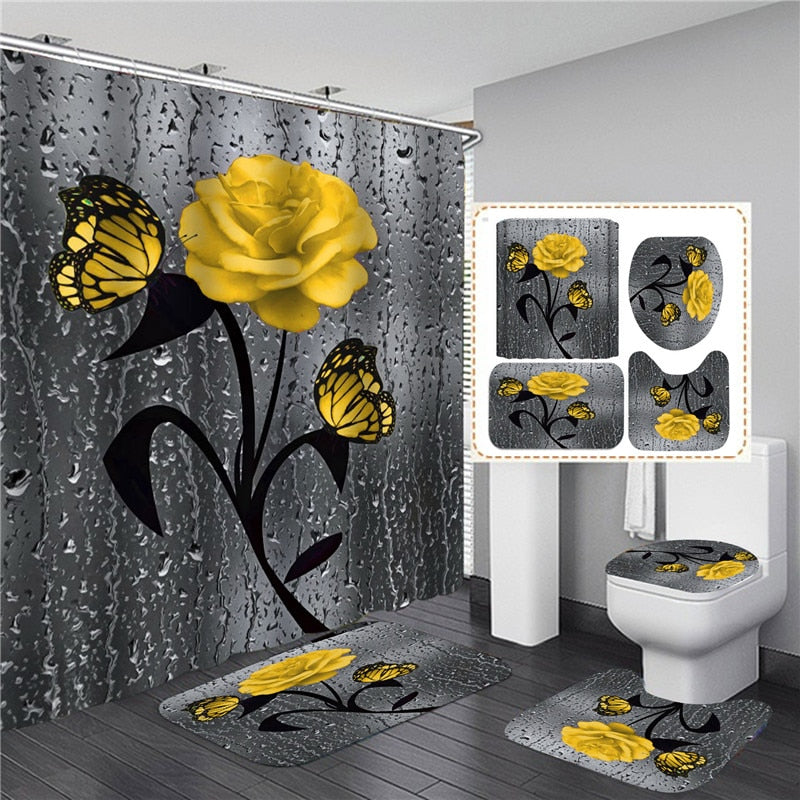 Roses & Butterflies - HD Polyester Waterproof Bathroom Sets