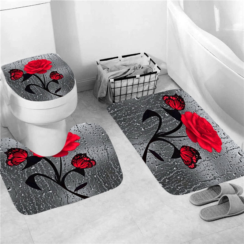 Roses & Butterflies - HD Polyester Waterproof Bathroom Sets