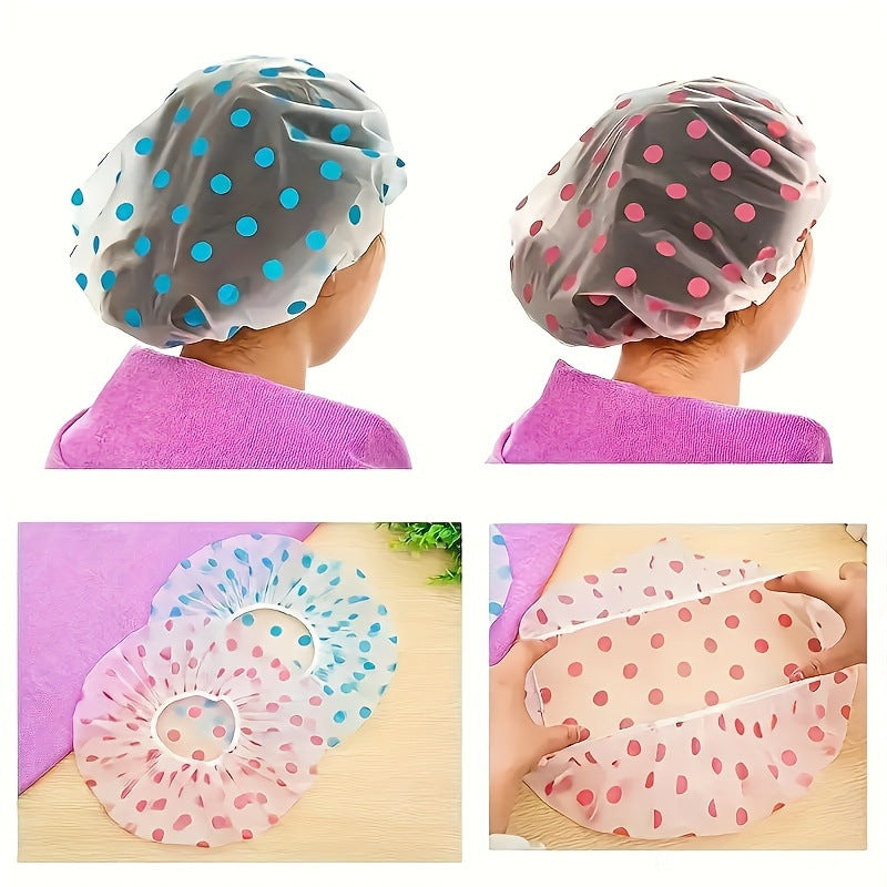 Thickened Shower Cap - Non-Disposable Reusable Waterproof Polka Dot PVC Adult Shower Cap