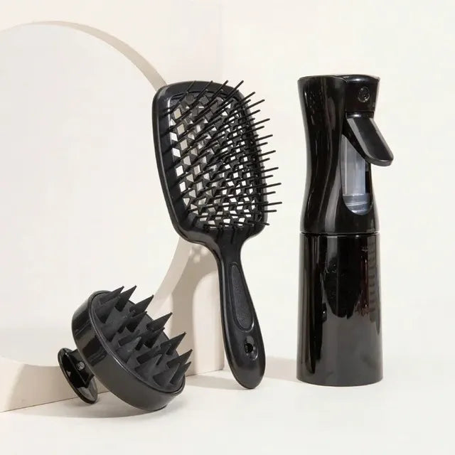 Hollow Comb, Spray Bottle (200ml), Silicone Scalp Massage Brush Set
