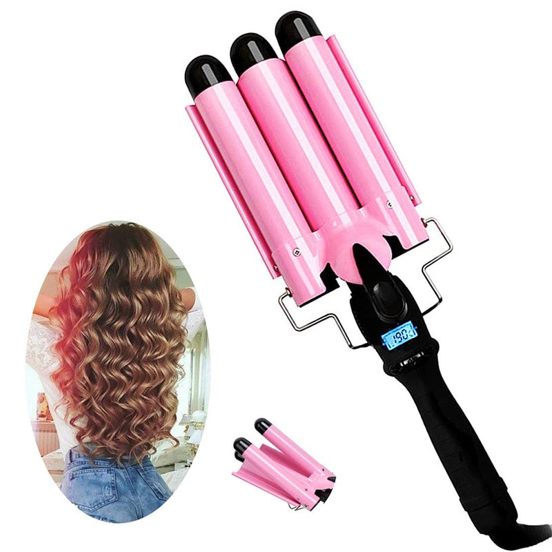 Deep Wave Iron LED Ceramic Triple Barrel Hair Irons Hair Waver Wand