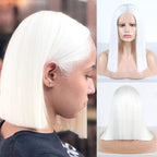 White - Synthetic Hair Lace Part with Baby Hair Straight Short Bob Lace Wig 8” - 16”