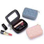 Portable Lipstick Case with Mirror Genuine Leather Cosmetic Pouch