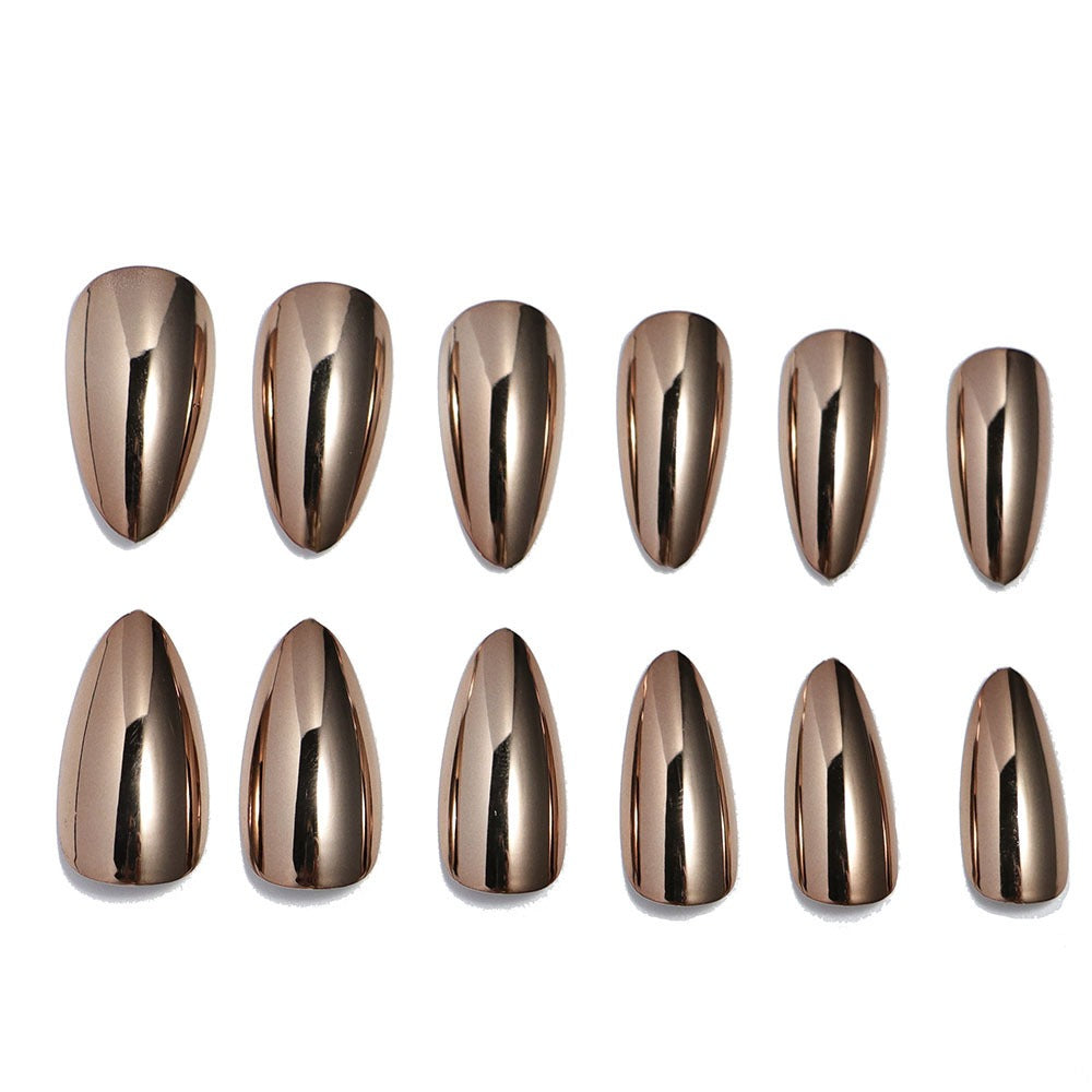 Metallic Press On Almond Nails - 486Gold/487Pink