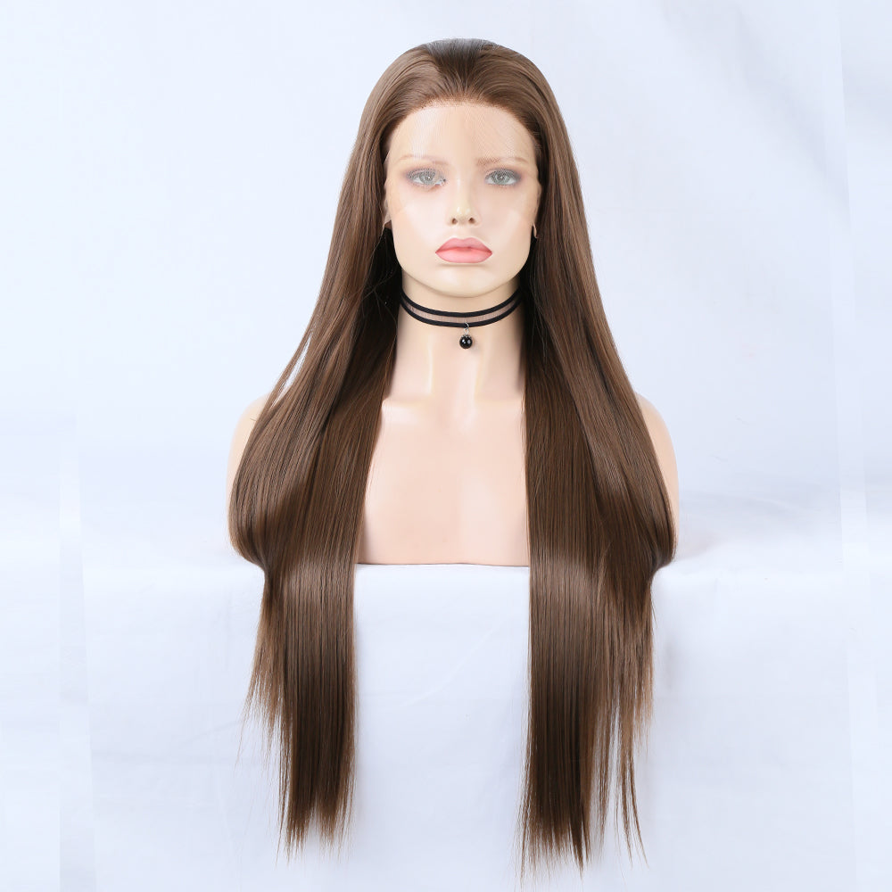 Basic Brown - Goddess Wig Natural Realistic Chemical Fiber Front Lace 22”-26”
