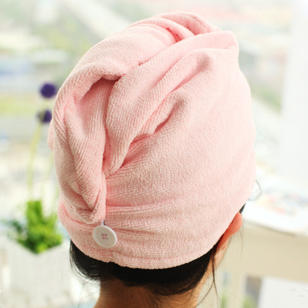 Button Hair Towel - Solid Color Water-Absorbing Hair Thickened Hair Drying Towel