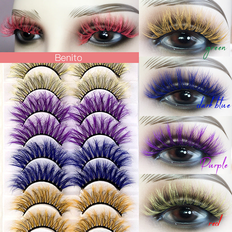 10 Pairs Of Color Mink Hair Thick Cross False Eyelashes 8D FLUFFY