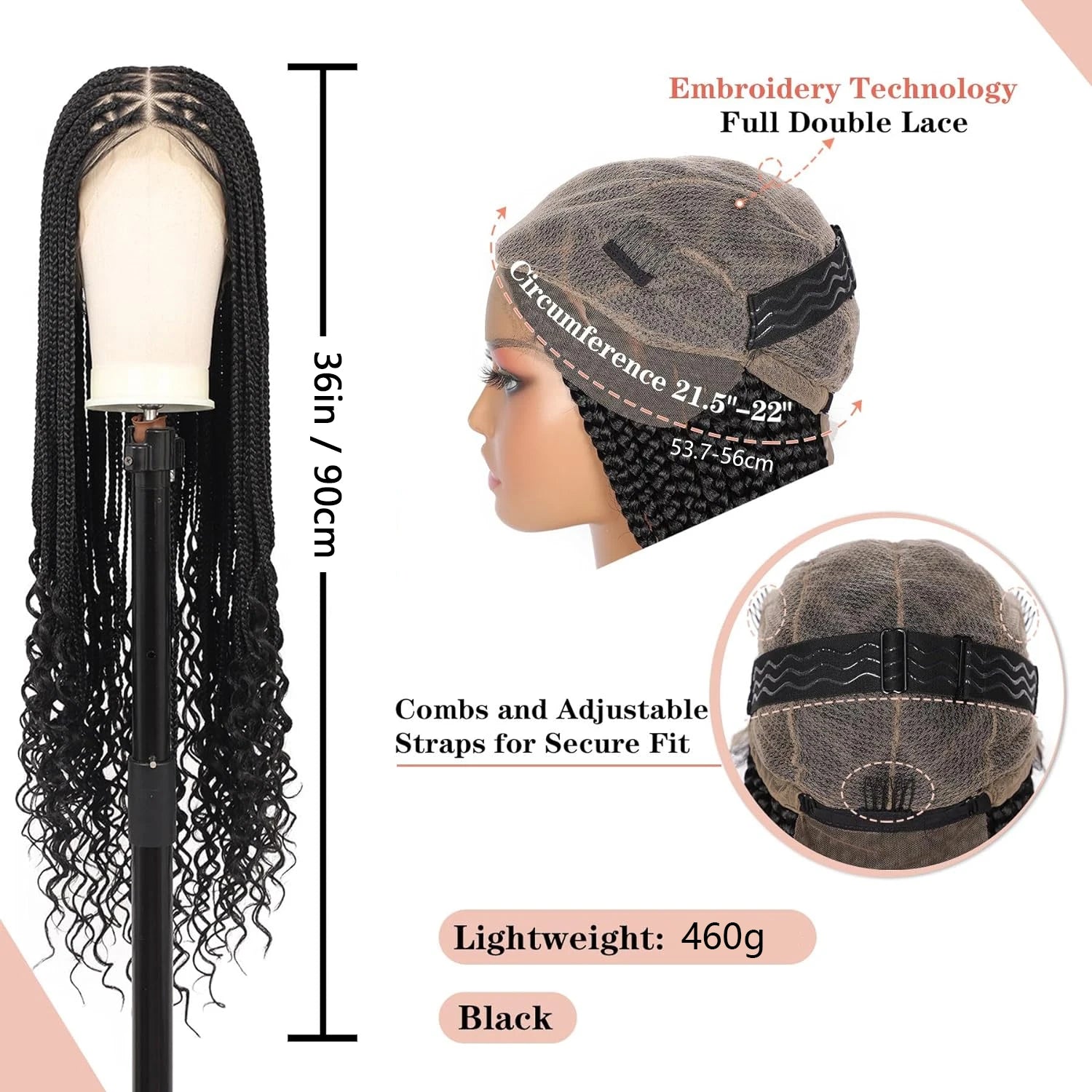 Triangle Knotless Braided Wigs 36Inch Bohemian Braided Lace Front Wig Synthetic