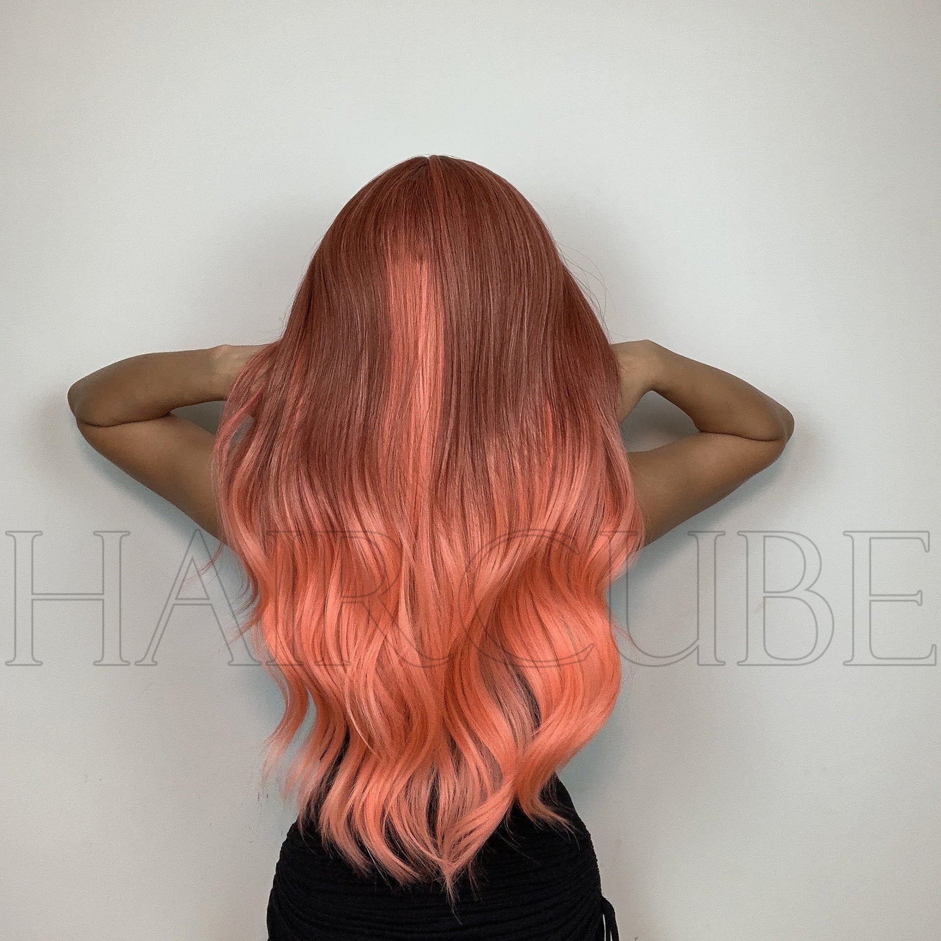 Autumn Ombré- Long Curly Hair 24” Women's Wig Set In The Middle Part Orange Pink