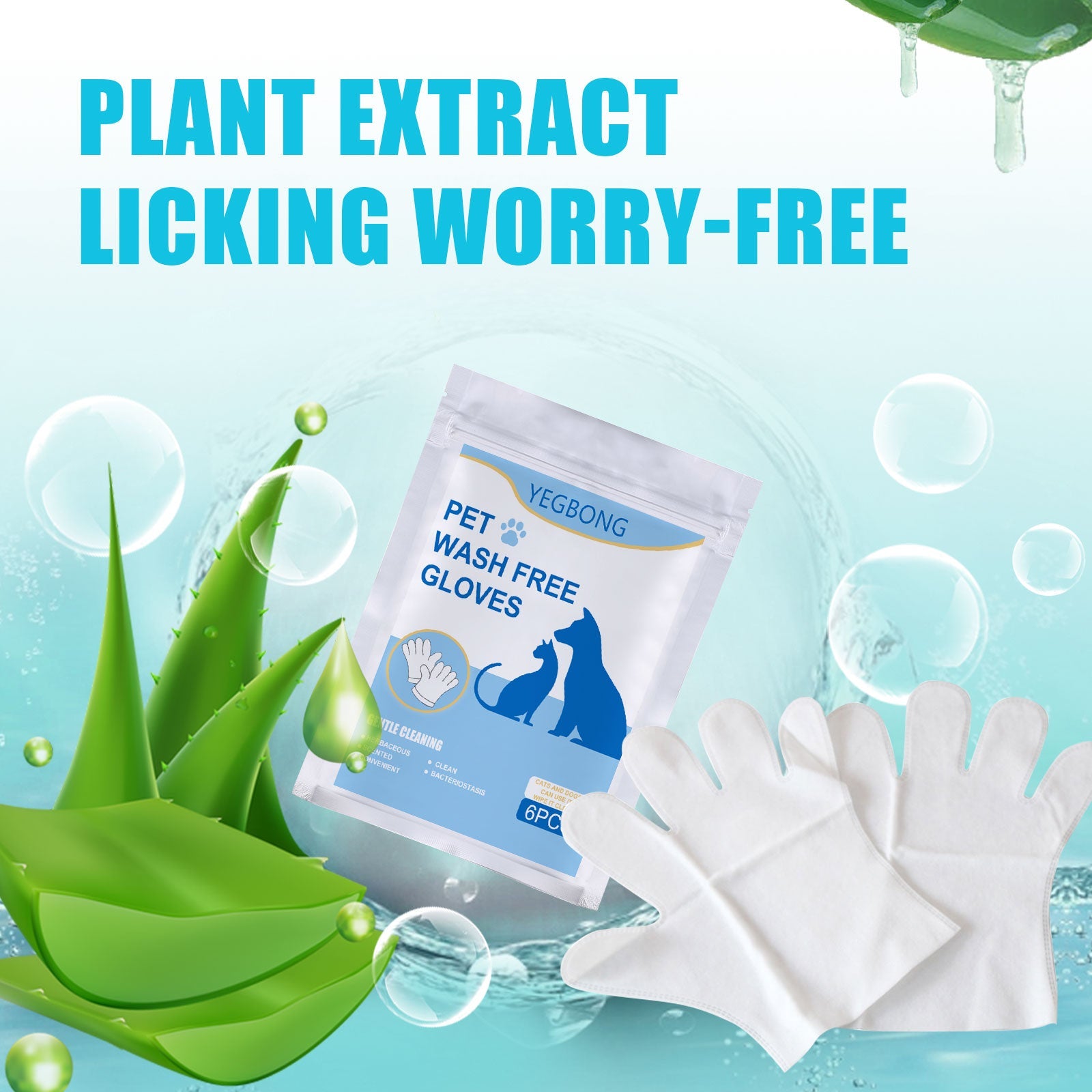 Yegbong - Pet Wash-Free Herbal Gloves, Cleaning Wipes No-Bath No-Wash Non-Woven Gloves