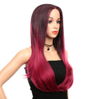 Brown/Red Ombré - Long Curls and Synthetic Fiber Front Lace Wigs