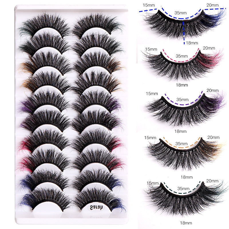 10 Pairs Of Color Mink Hair Thick Cross False Eyelashes 8D FLUFFY