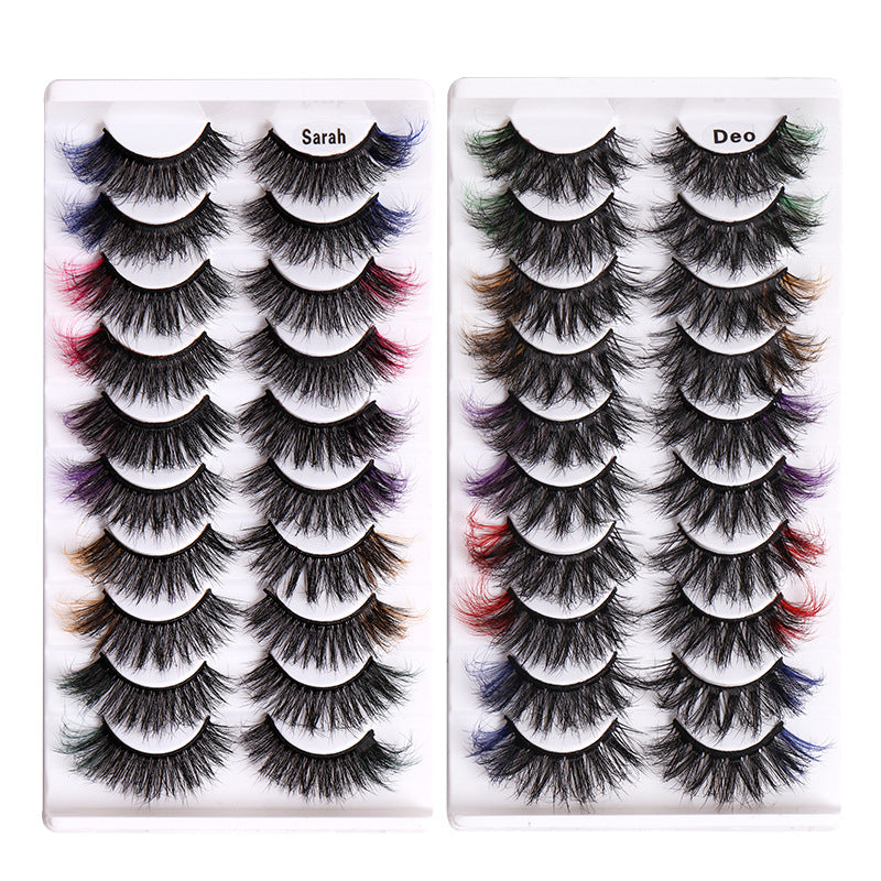 10 Pairs Of Color Mink Hair Thick Cross False Eyelashes 8D FLUFFY