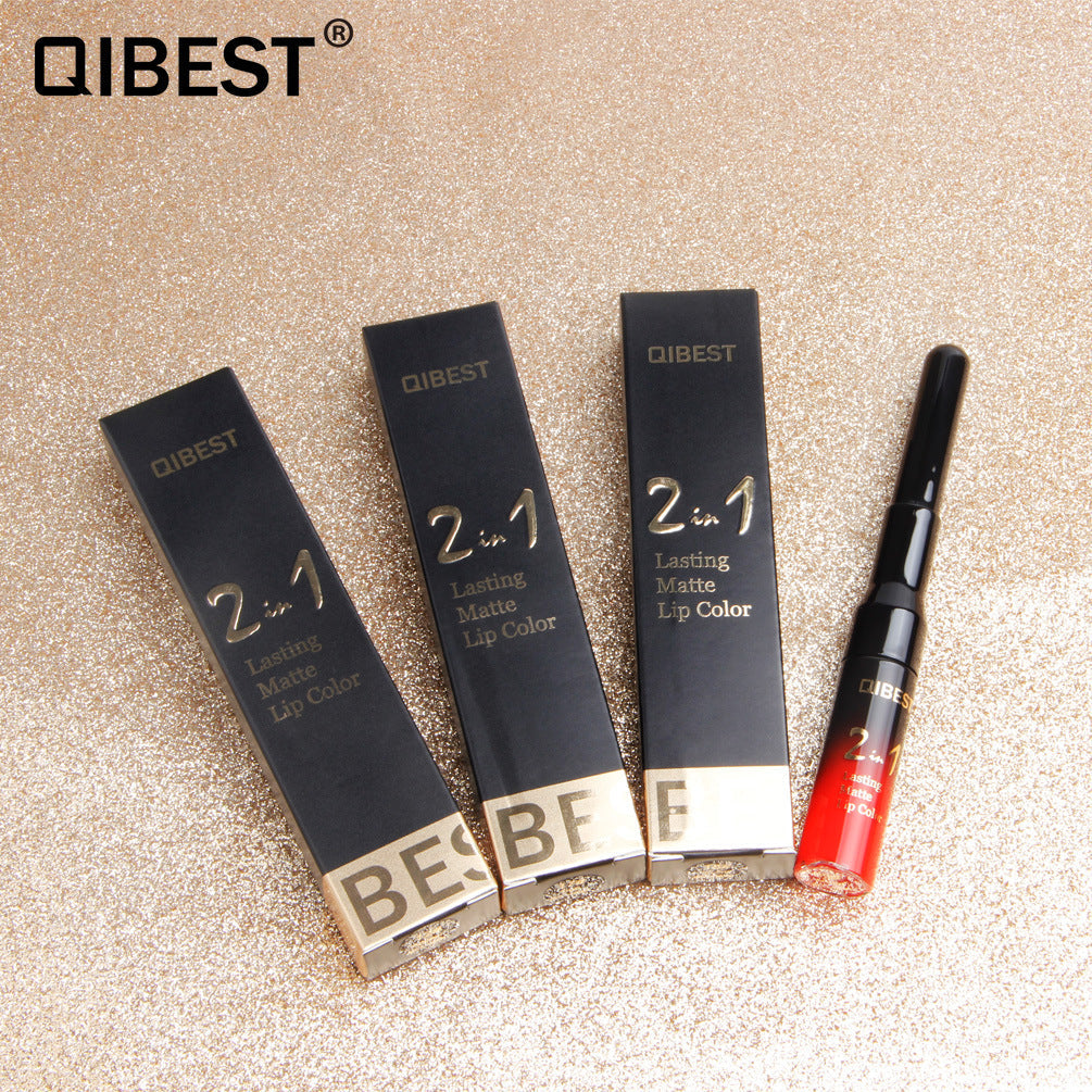 Qibest - 2 In 1 Lip Gloss + Lip Pencil Matte Liquid Lipstick