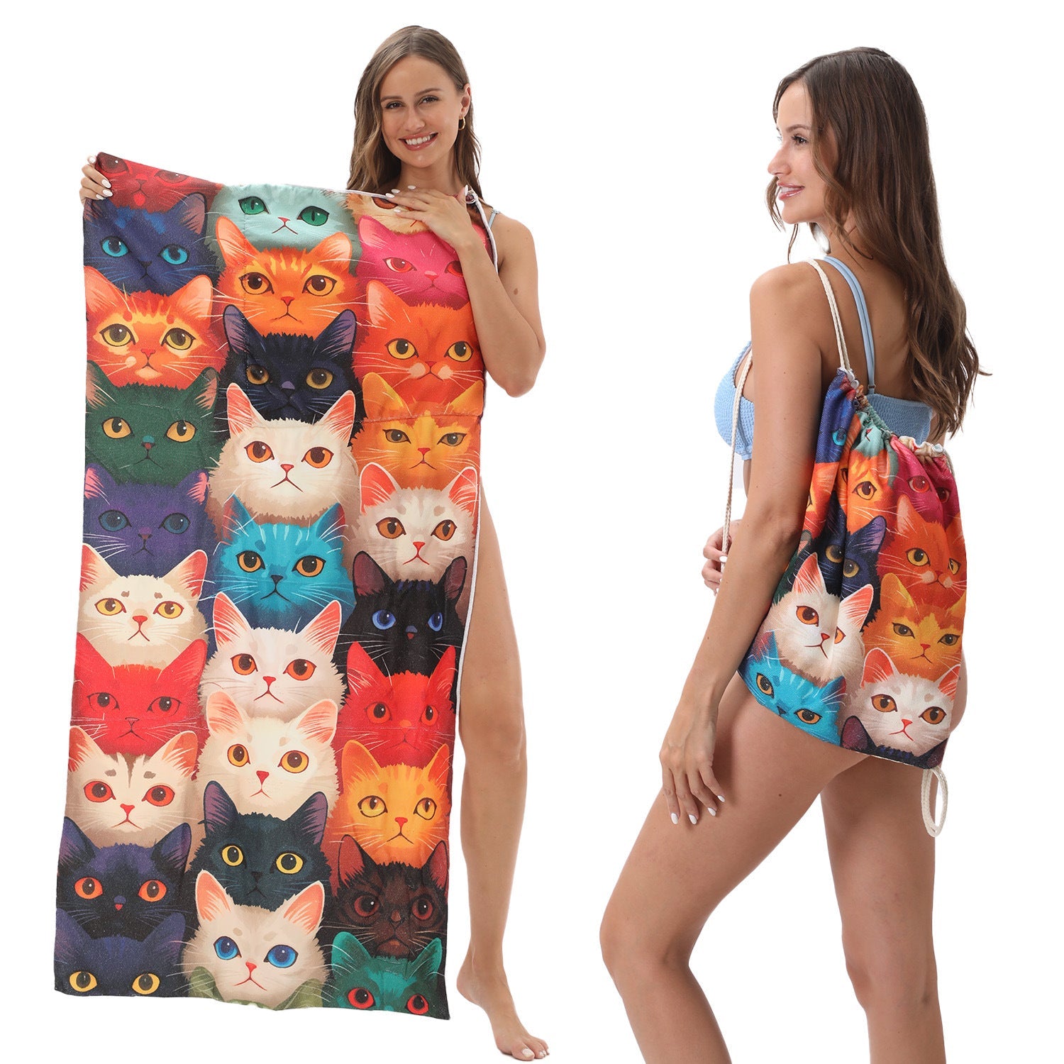 Two-in-One Beach Towel Bag - Printed Bath Towel All-In-One Beach Towel & Storage Bag