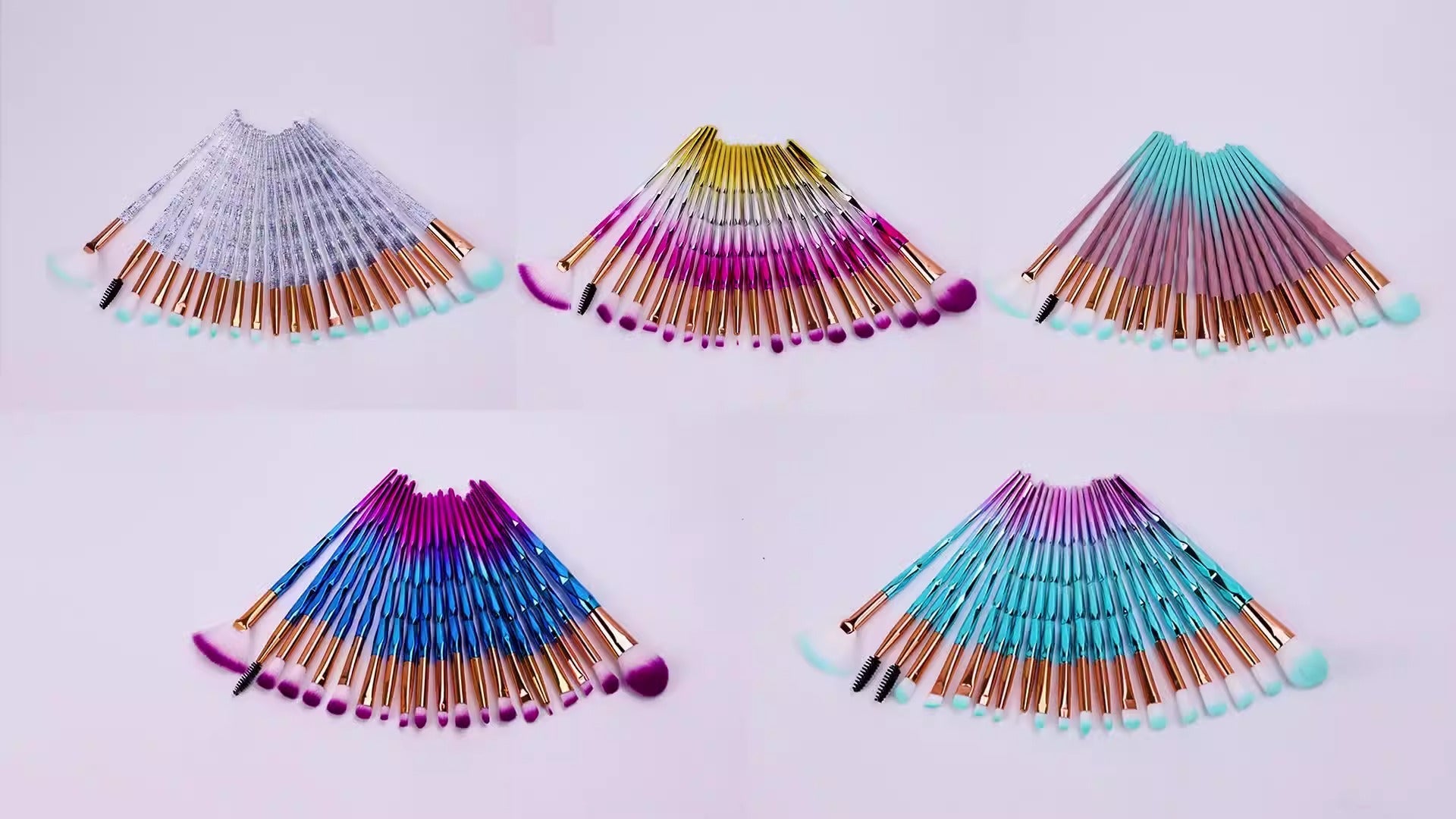 Diamonds - 20 Piece Set Colorful Diamond Transparent Make Up Brushes
