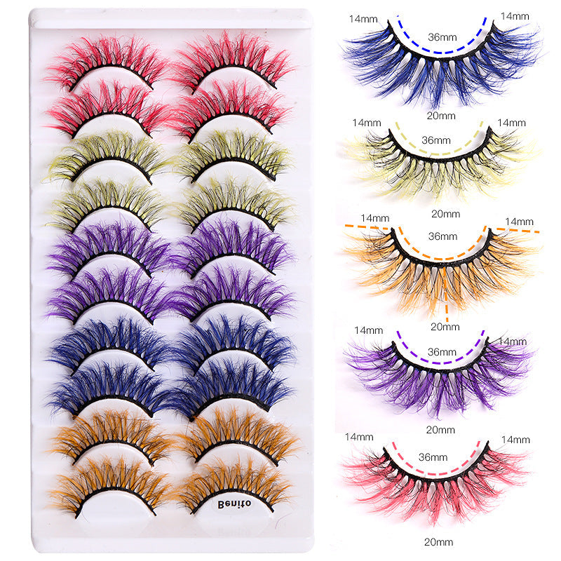 10 Pairs Of Color Mink Hair Thick Cross False Eyelashes 8D FLUFFY