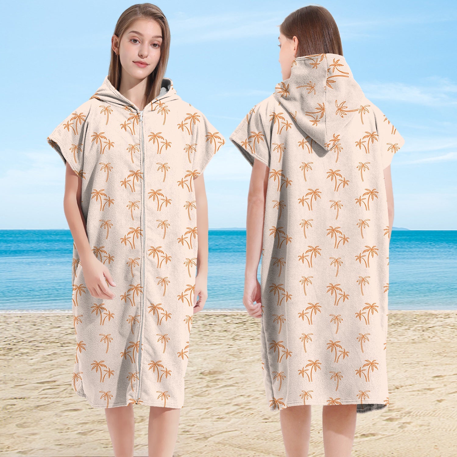 Zip- Up Hooded Bath Robe & Beach Towel
