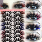 10 Pairs Of Color Mink Hair Thick Cross False Eyelashes 8D FLUFFY