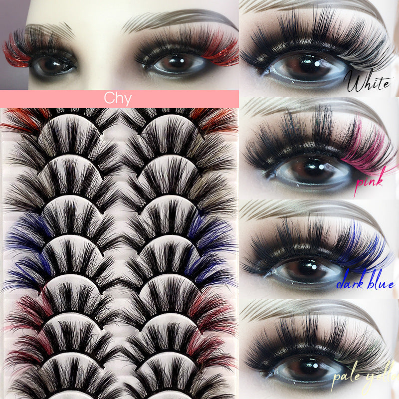 10 Pairs Of Color Mink Hair Thick Cross False Eyelashes 8D FLUFFY