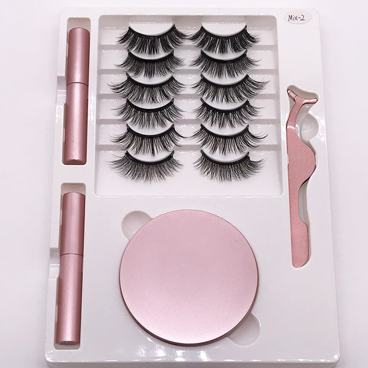 Eight Pairs Of Magnet False Eyelashes With Round Box Mirror & Magnetic Eyeliner Liquid