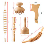 Beech Wood - Therapeutic Scraping Cup, Meridian Dredging Roller, Tendon Rolling Stick, Scraping Board, & Head Massager Massage Set