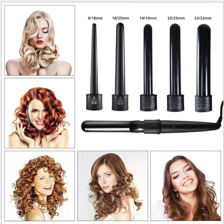 5 Part Interchangeable Hair Curling Iron Ceramic + Heat Resistant Glove Set