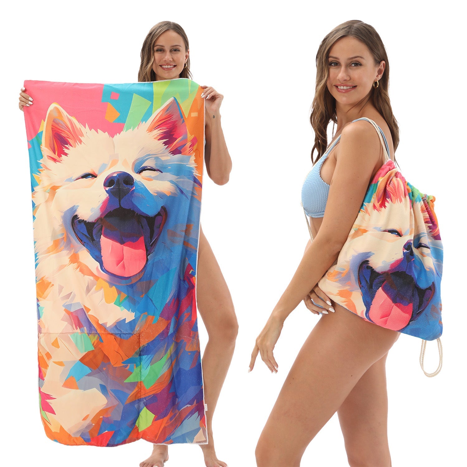 Two-in-One Beach Towel Bag - Printed Bath Towel All-In-One Beach Towel & Storage Bag