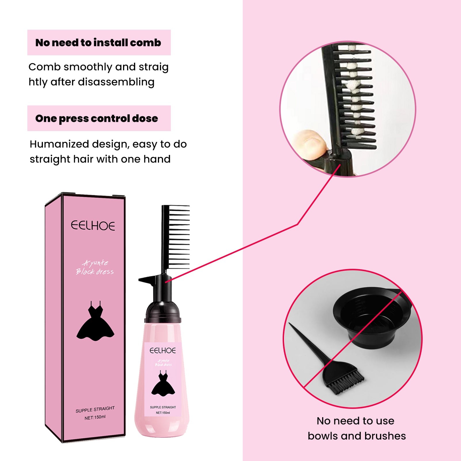 Eelhoe - Hair Straightening Cream Comb Bottle