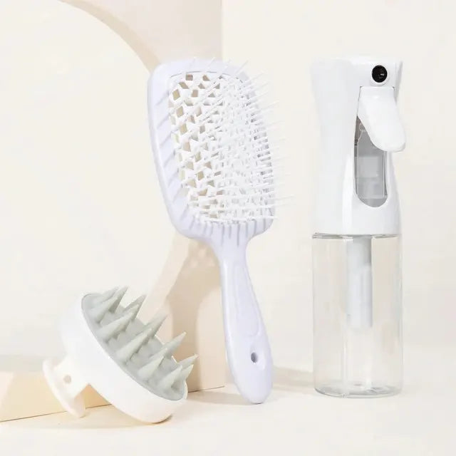 Hollow Comb, Spray Bottle (200ml), Silicone Scalp Massage Brush Set