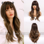 Emmor - Black Brown Bangs Long Curly Hair Natural Full Head Chemical Fiber Wig