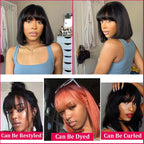 Black - Nicki Middle Part HD Lace Bone Straight Bob With Bangs Short Full Machine Made Human Hair Wig 8” - 14”