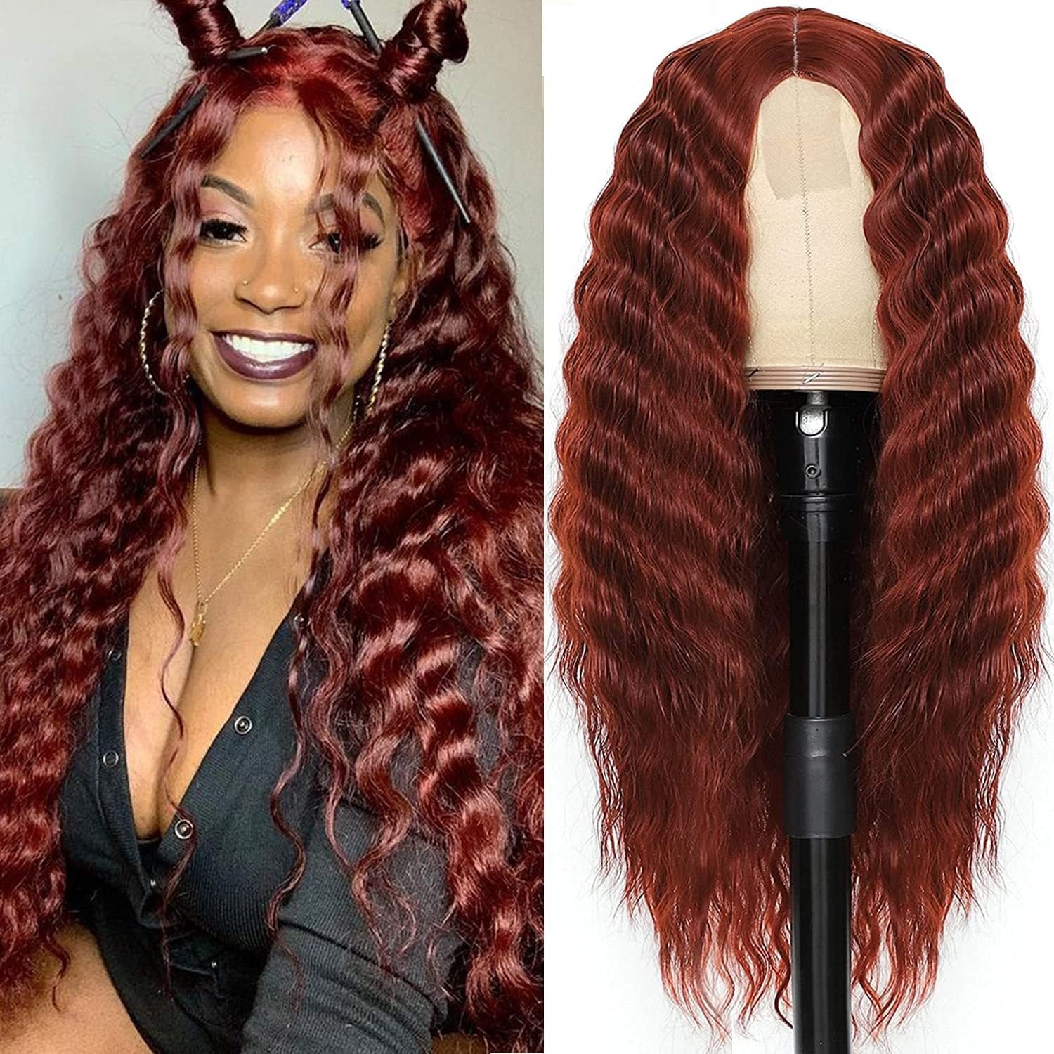 Multi Colored - Center Deep Wave Long Curly Headband Lace Wigs