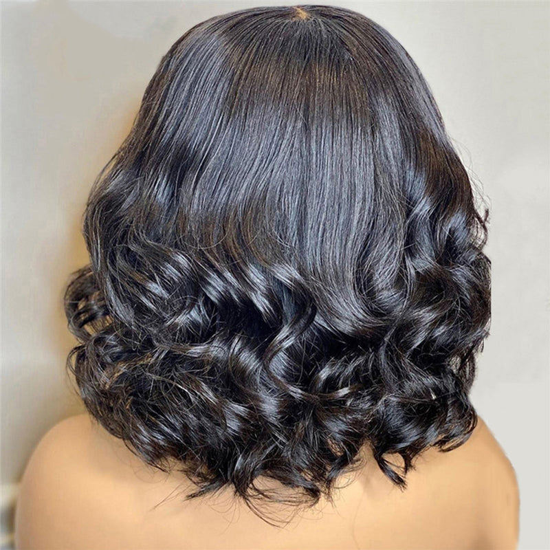 Black - Short Curly Back Wave Wig Chemical Fiber Front Lace 12” - 26”