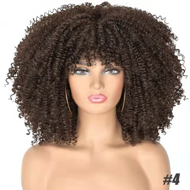 Multi Colored - Small Curly Synthetic Chemical Fiber Wig Full Head Set