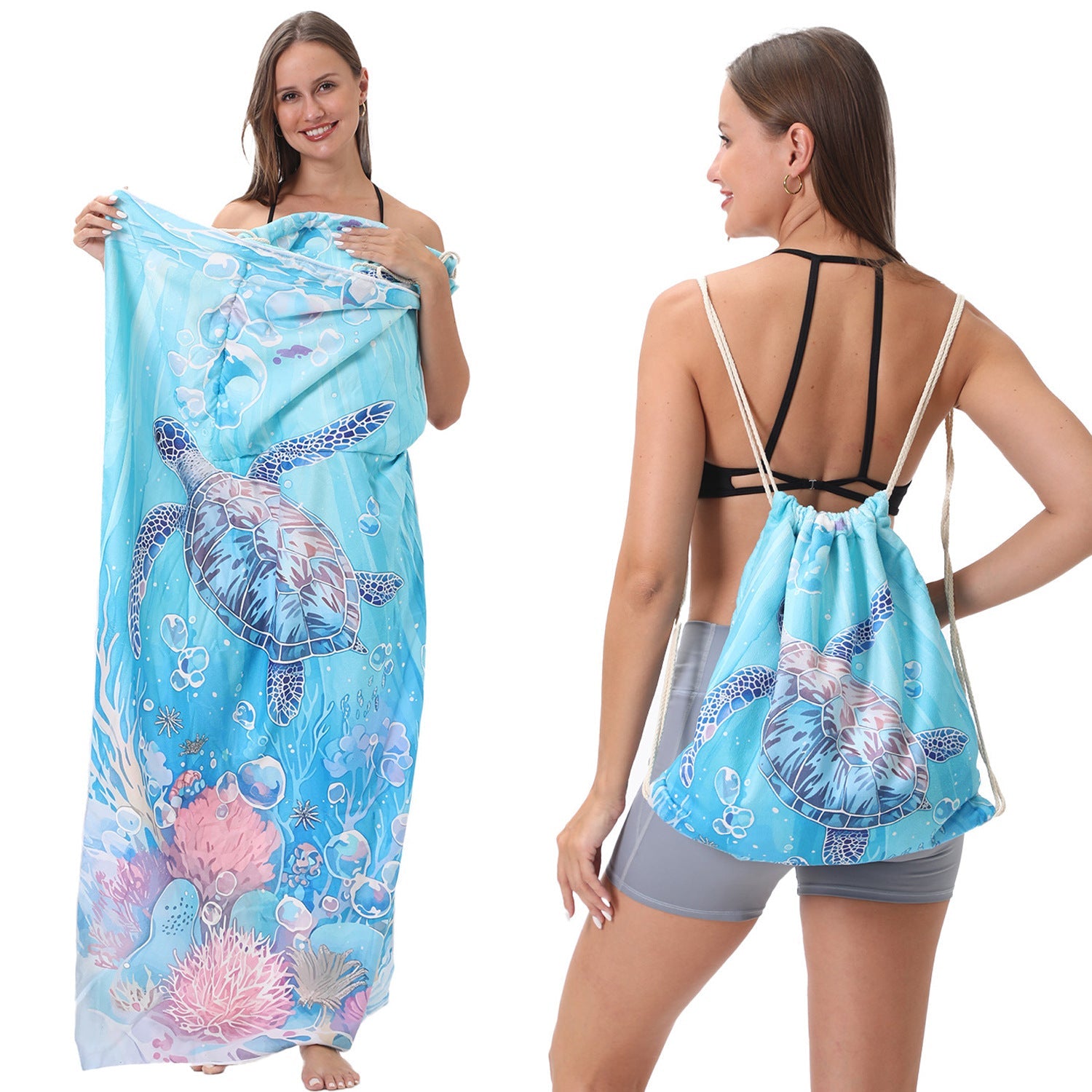 Two-in-One Beach Towel Bag - Printed Bath Towel All-In-One Beach Towel & Storage Bag