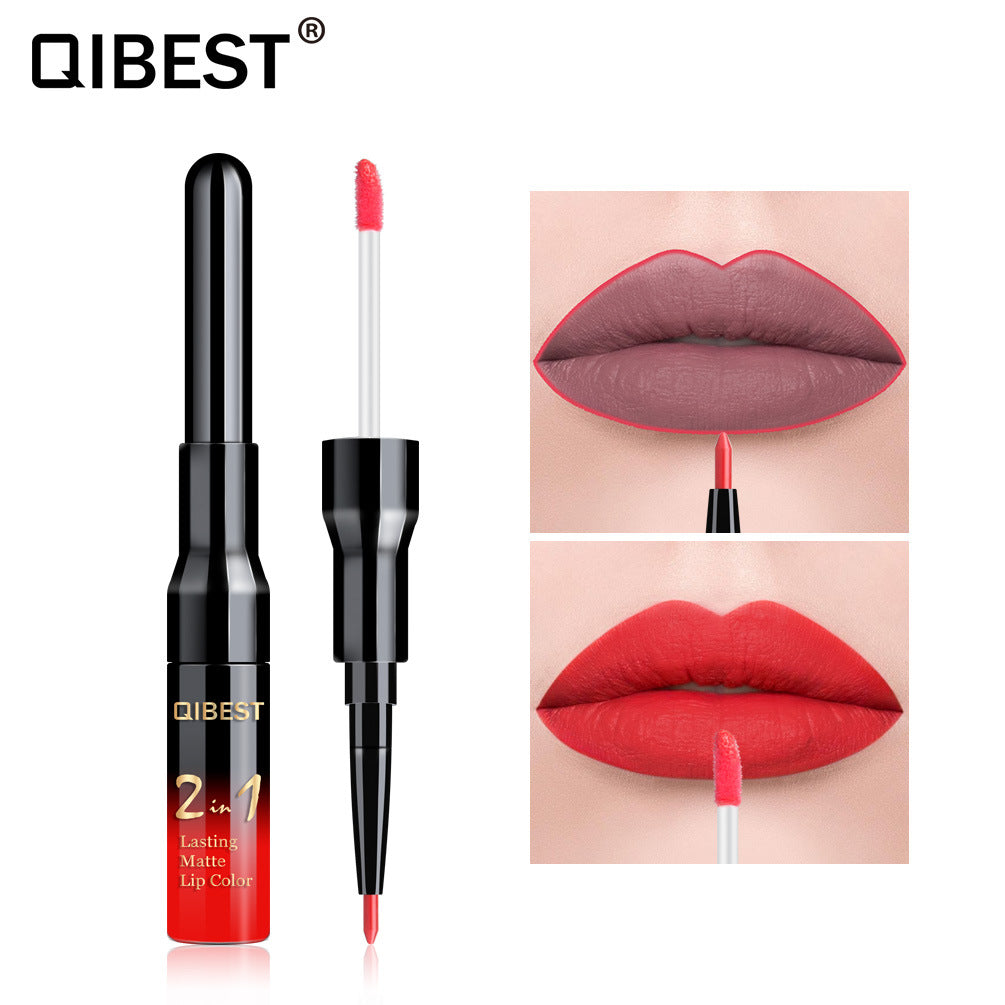 Qibest - 2 In 1 Lip Gloss + Lip Pencil Matte Liquid Lipstick