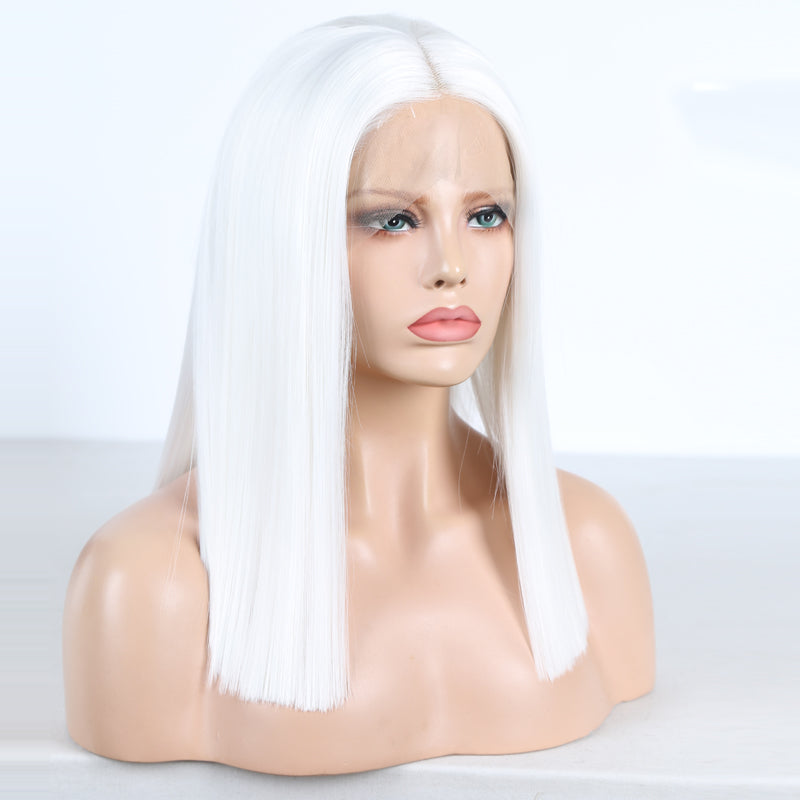 White - Synthetic Hair Lace Part with Baby Hair Straight Short Bob Lace Wig 8” - 16”