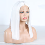 White - Synthetic Hair Lace Part with Baby Hair Straight Short Bob Lace Wig 8” - 16”
