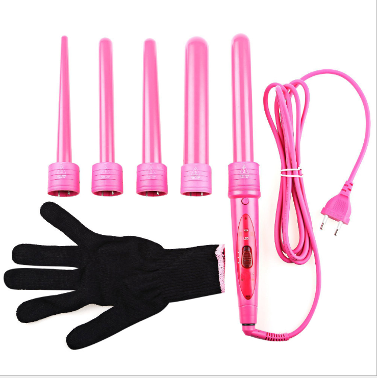5 Part Interchangeable Hair Curling Iron Ceramic + Heat Resistant Glove Set