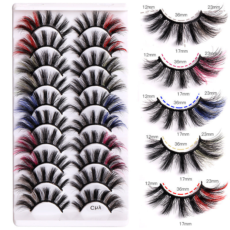 10 Pairs Of Color Mink Hair Thick Cross False Eyelashes 8D FLUFFY