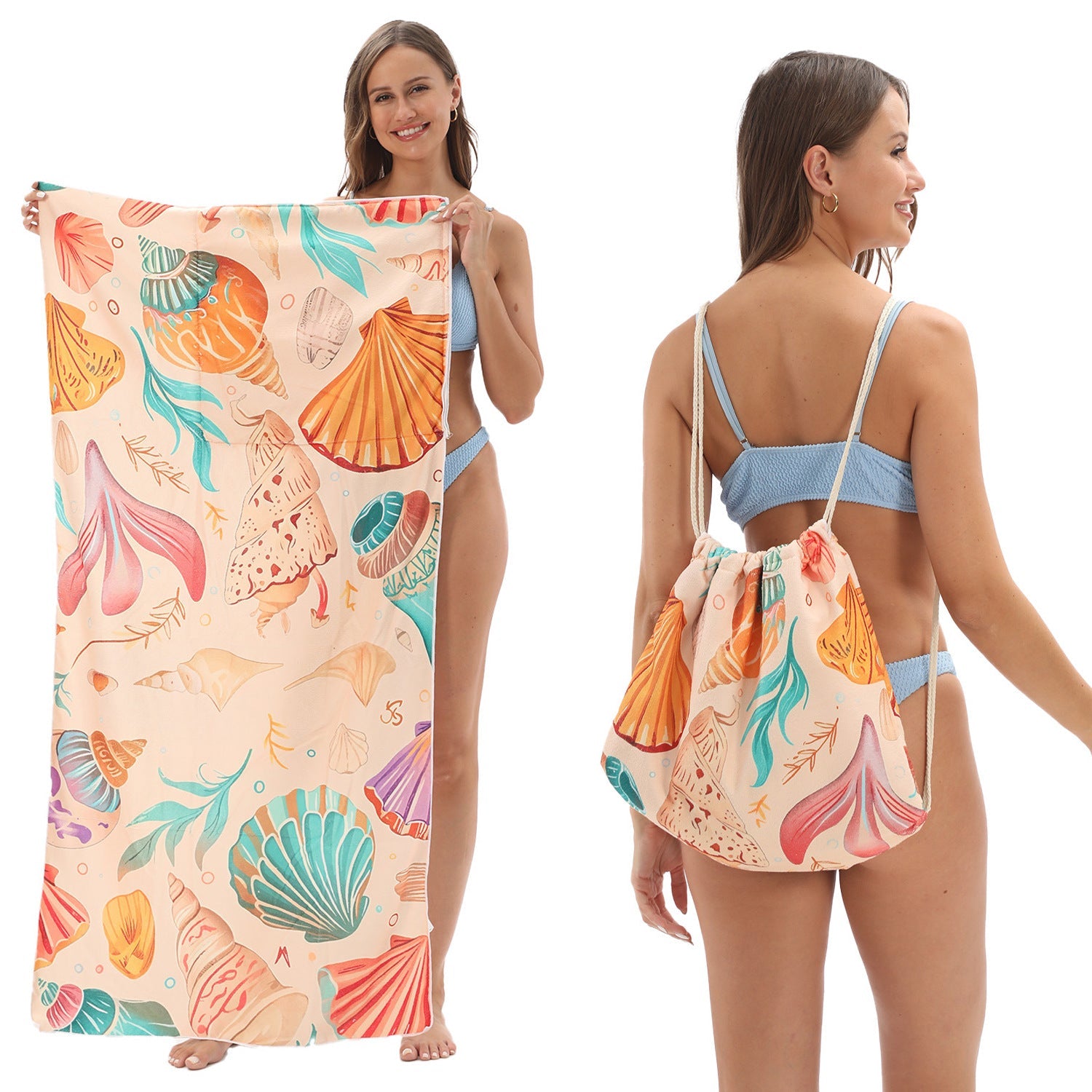 Two-in-One Beach Towel Bag - Printed Bath Towel All-In-One Beach Towel & Storage Bag