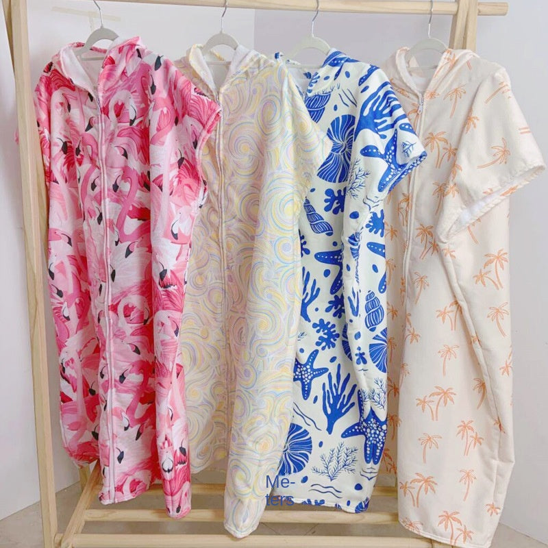 Zip- Up Hooded Bath Robe & Beach Towel