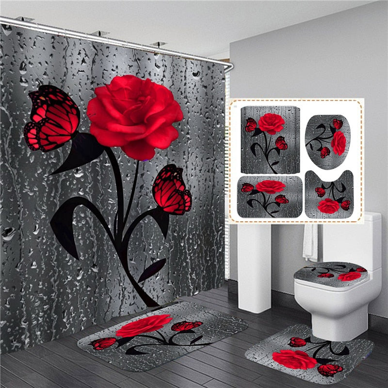 Roses & Butterflies - HD Polyester Waterproof Bathroom Sets