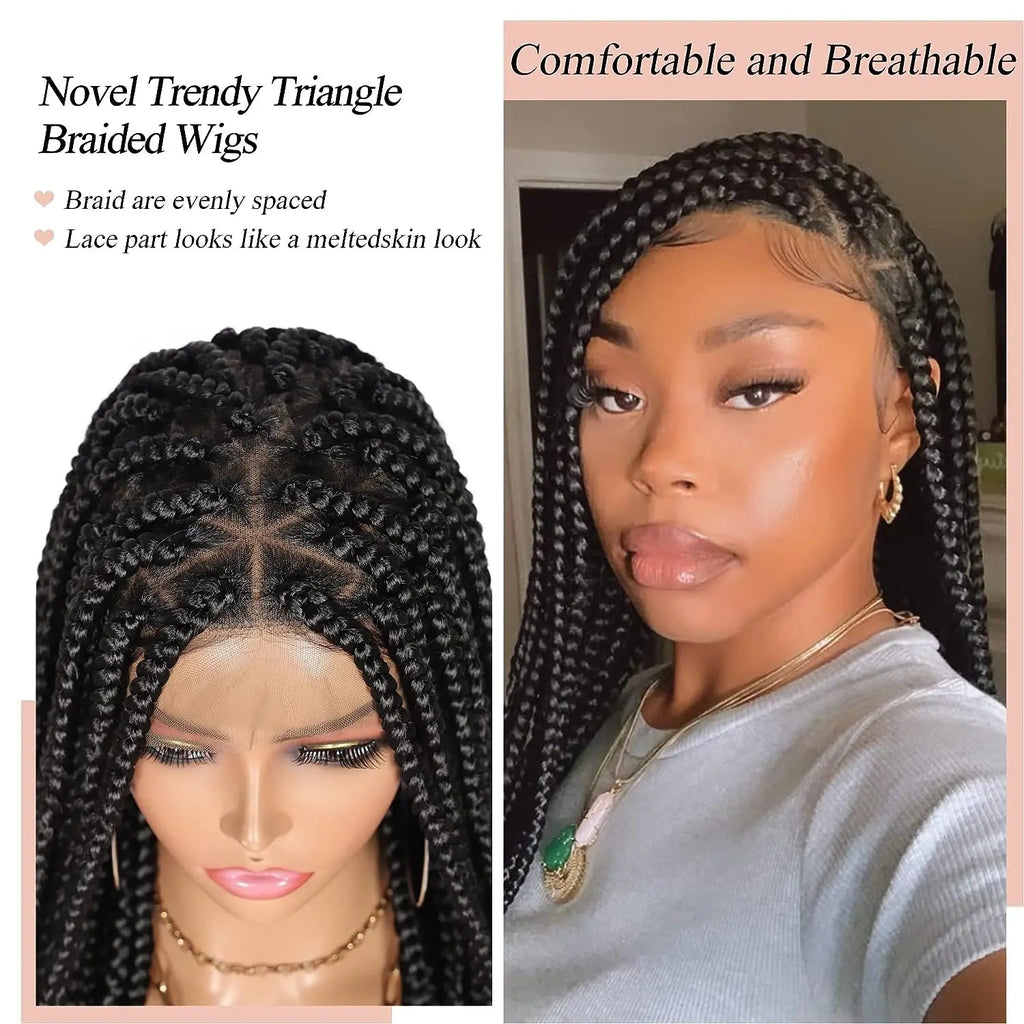 Triangle Knotless Braided Wigs 36Inch Bohemian Braided Lace Front Wig Synthetic