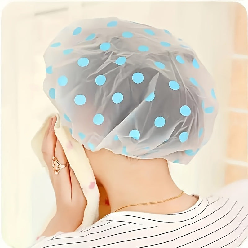 Thickened Shower Cap - Non-Disposable Reusable Waterproof Polka Dot PVC Adult Shower Cap