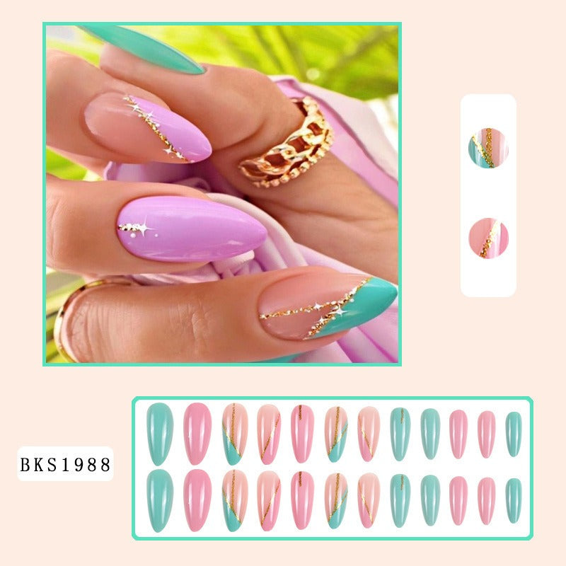 Nail Art - Mid Length Almond Nails (10 Sets/Multi Option)