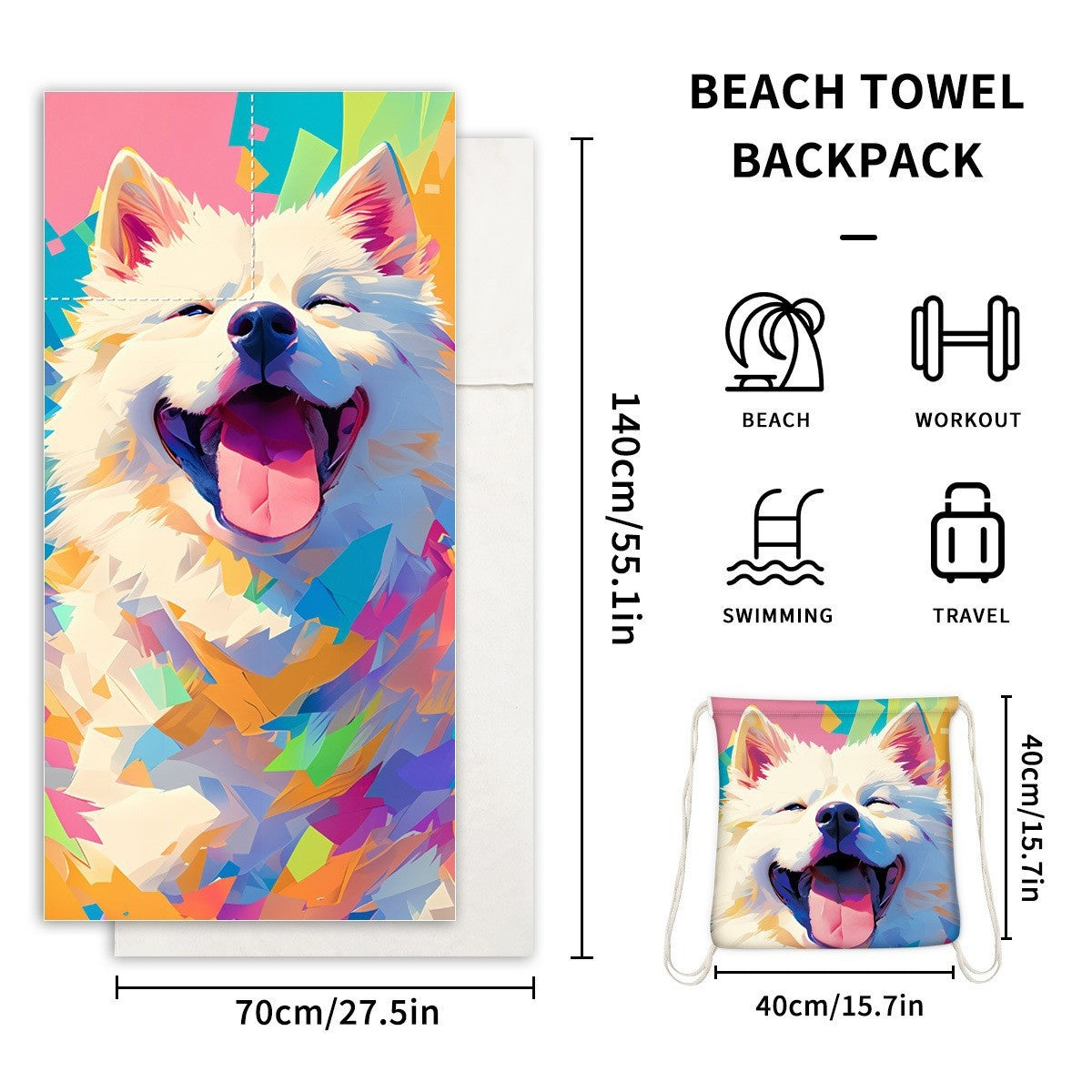 Two-in-One Beach Towel Bag - Printed Bath Towel All-In-One Beach Towel & Storage Bag