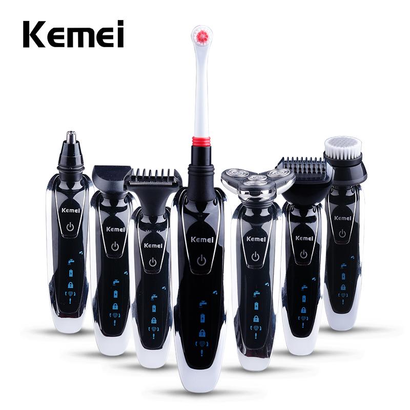 Kemei 7 in 1 Men's 3D Electric Shaver, Beard Trimmer, Toothbrush Rechargeable Razor for Men’s Shaving
