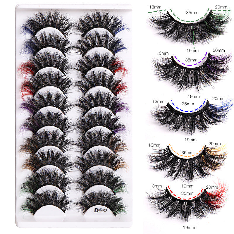10 Pairs Of Color Mink Hair Thick Cross False Eyelashes 8D FLUFFY